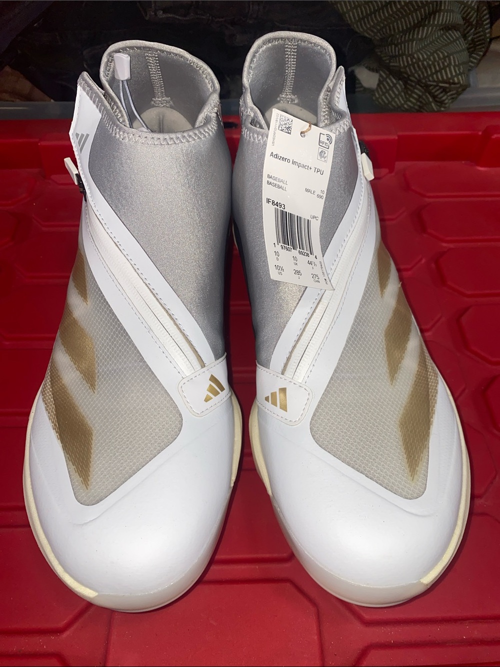 adidas White and Gold Slip-On Baseball Cleats